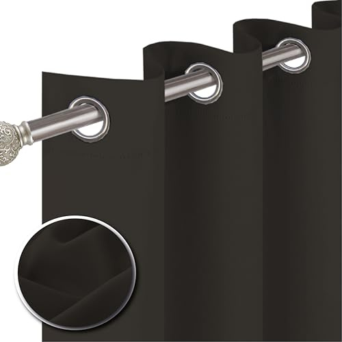 funky gadgets Blackout Curtains for Bedroom 90 Inch Drop Thermal Insulated Eyelet Curtains & Drapes Black Out Curtain for Kitchen, Living Room 2 Panels (90x90 Inch Brown)