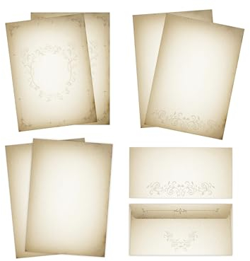 Briefpapier-Set 30 Briefbögen DIN A4 + 15 Umschläge DIN-lang Altes Briefpapier retro Mittelalter antik MIX beidseitig beschriftbar und bedruckbar für Geburtstag Hochzeit Einladung Geschenk Firmenpost