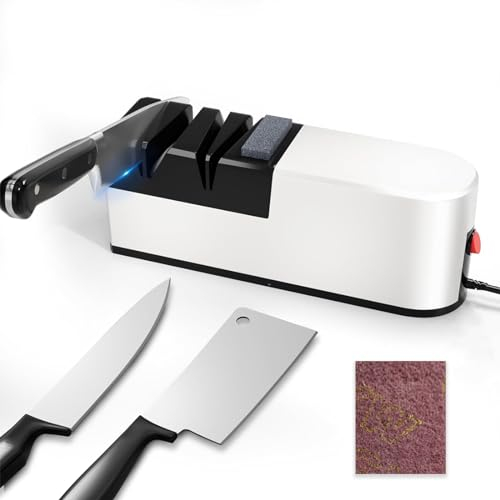 Electric Knife Sharpener with Polishing Cloth, 5 in 1 Knife Sharpening with Straight Blade, Professional Diamond Knife Sharpener for Rough Sharpening and Sharpening of Knives, Low Noise (USB Style)