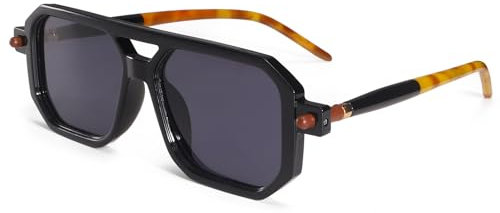 Junsika Retro Quadratisch Pilot Sonnenbrille für Herren Damen Trendige Vintage Designer 90er Sonnenbrille