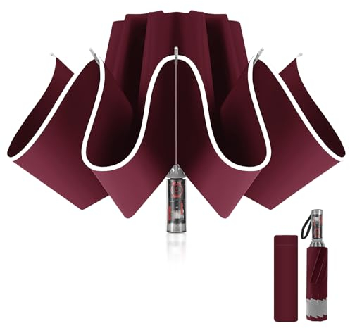Pioggistar Regenschirm Sturmfest, Taschenschirm für Herren und Damen, Umgekehrter Mechaniker Regenschirme 10 Rippen, Automatisch Auf und Zu, kompakt, Durchmesser 105 cm, Rot