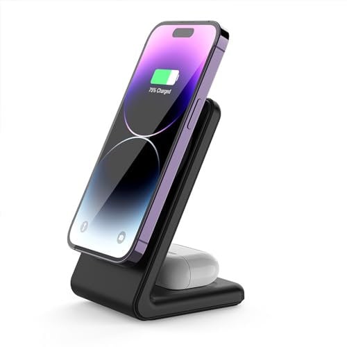 Magnetic Wireless Charger 2 in 1 - YMY 15W Qi Wireless Charging Station, Designed for MagSafe Charger Stand Compatible with iPhone 15/14/13/12/11 Pro Max/XS/XR/X/8 Airpods Pro/3/2 (Black)