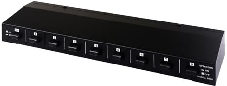 LARUISEE 2 entradas y 8 salidas, selector de sonido, caja de conmutación de altavoz, 10 Hz-50 KHz, distribuidor de conmutación de sonido, 4-16Ω, 2 entradas y 8 salidas