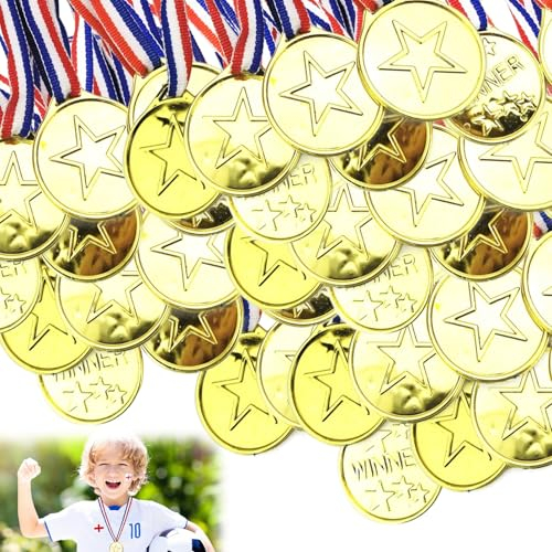 GAOUTO 100 Stücke Gewinner Medaillen, Kunststoff Medaillen Gold Kinder,Kinder Sieger Medallien, Goldmedaille für Kinder, Medaillen Kinder für Sportstag, Mini-Olympiade, Kindergeburtstag Party