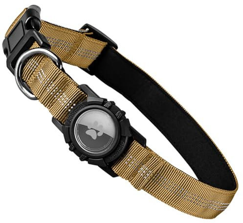 Ledeak Airtag Hundehalsband, Reflektierendes Hunde Halsband mit Wasserdichter Halterungsgehäuse für Air Tag Tracker, Verstellbares Hunde Halsbänder für Kleine Mittelgroße Große Hunde (Braun, S)