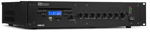 Power Dynamics PRMC120 Amplificador de línea de 120 W con Reproductor CD, Bluetooth, Reproductor MP3 USB/SD, Entrada de micrófono XLR, Salida de línea de 100 V y 8 ohmios, para Sistemas de Audio