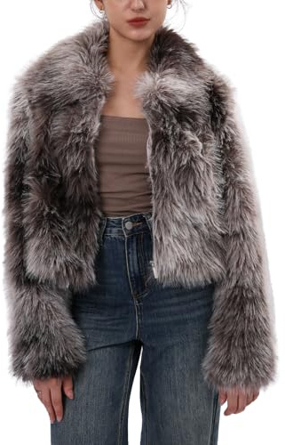 Amazhiyu Cappotto di pelliccia da donna, giacca in pelliccia sintetica, cappotto di pelliccia, cappotto corto, cappotto invernale, finta pelliccia con cerniera e tasche