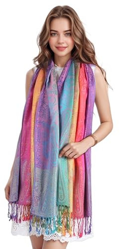 Weiche bunte Blume Jacquard Baumwolle Quaste Schal und Schal Pashmina für Frauen(rot)