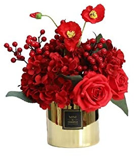 QTYQWC Künstliche Blume, Seidenstoff, künstliche Blume mit Vase, Retro-rote Hortensie, Rosen-Blumenarrangements, getrocknete Blumen für Heimdekoration, Zuhause und Büro (Farbe: A)