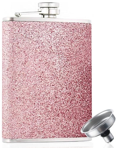 Hip Flask, Hip Flasks for Women, Hip Flasks for Men, Pink Sparkling Pocket Decorative Bottle, Alcohol Flask for Camping, Barbecue, Bar, Party, Drinking Hip Flask(Equipped with a Funnel)