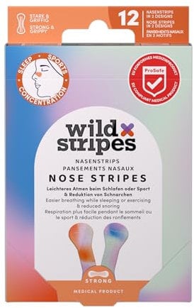 Wild Stripes - Nose Patches Sunrise - Bandes nasales pour meilleure respiration moins de ronflements et sommeil réparateur - Sport et nuit - Fonctionnel doux et stylé - 12 pcs