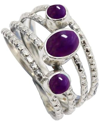 SILVERTROVE Cabochon Amethyst Edelstein 925 Sterling silber Band Ring Herren und Damen Schmuck CRG1082BW4_(50 (15.9))