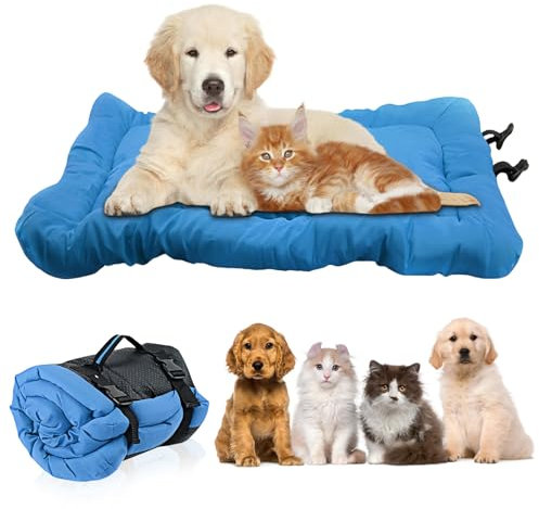 WANDGU Wasserdichtes Hundebett Outdoor 90x60cm: Faltbare Hundematte mit Tragetasche, Vakuum-Kompressionsverpackung für Camping, Auto & Reisen | Blau