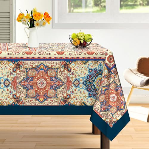 Arquiel Tischdecke Mexiko Boho Kariert, Tischdecken Abwaschbar Rechteckige Tischtuch Vintage Blumen Halloween Fiesta Party Tag Tischdeck Für Garten, Küche Essen Parteien (152X213Cm)