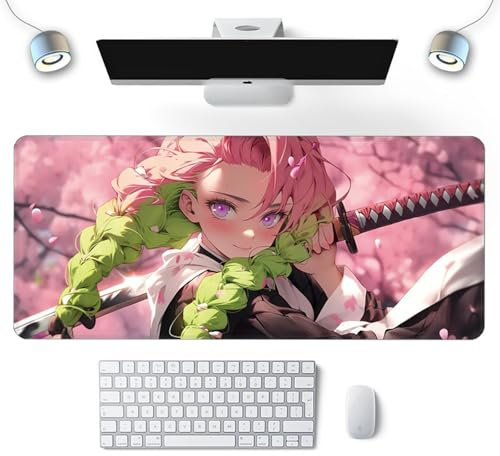 Wuyouni Pink Anime Kanroji Mitsuri Gaming Mouse Pad, Demon grande tastiera Mouse Mat, antiscivolo e impermeabile, Accessori PC Gaming XXL (800×300×3mm)