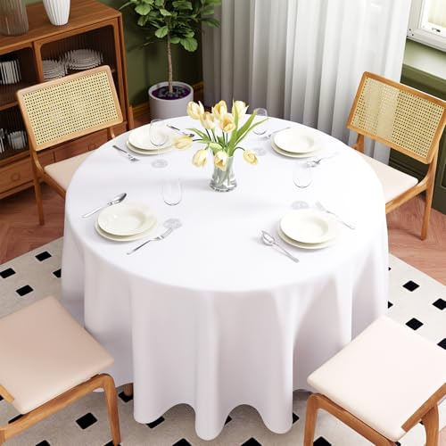Zdada Weiß Abwaschbar Tischdecken Rund Ø305cm Polyester Tischdecke, Kratzfest, Fleckschutz Tischtuch Outdoor Tischwäsche für Garten, Esszimmer, Feiern und Haushalt