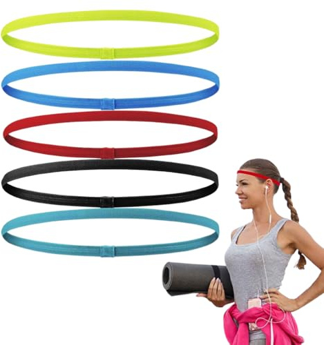 6er-Set dehnbarer Männer-Haarbänder, Sport-Haarbänder, dünner Stil, geeignet für die Verwendung beim Yoga, Fußballspielen und Joggen. Haarbänder geeignet für Jungen(Rot/Grün/Blau/Schwarz/Neongelb)