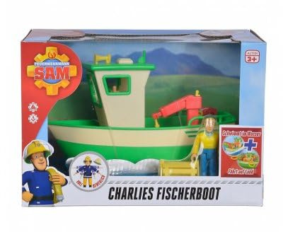 pour Sam Le Pompier - Coffret Bateau de Peche de Charlie - avec Grue et treuil Fonctionnels - Figurine, Accessoires - Set Jouet + Carte Tigre