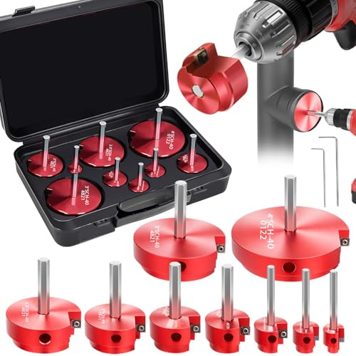 Kit d'alésoir pour tuyau PVC 9 pièces pour perceuses de 1/2 - Alésoir à coupe intérieure de 1/2, 3/4, 1, 1-1/4, 1-1/2, 2, 2,5, 3, 4 pour PVC, CPVC, ABS, conduits et tuyauterie industrielle
