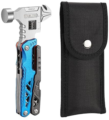 Verstellbarer Schraubenschlüssel, Multitool-Hammer, Mehrzweck-verstellbarer Schraubenschlüssel, Multi-Tool, 12-in-1 Edelstahl, mit Hammer, Zange, Messer, Flaschenöffner für Camping