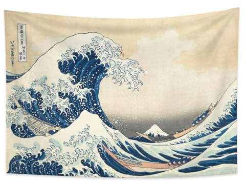 YONGFOTO 220x150cm Japanischer Ukiyo-e Wandteppich Large Berg Fuji 36 Ansichten Zimmer Wandbehang die große Welle vor Kanagawa Japan Wandkunst Traditionelle Malerei Hokusai Tapisserie
