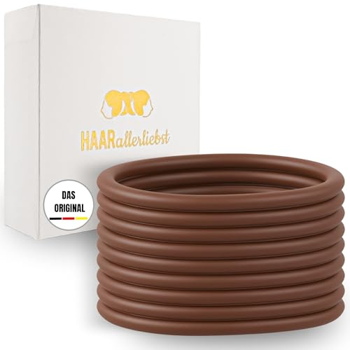 HAARallerliebst® Extra Grosse Unisex Silikon Haargummis 9 Stück + Box – Premium Haargummi Herren, ultra starker Halt – Zopfgummi Volumen – Hair Ties & Zopfhalter für Sport (braun)