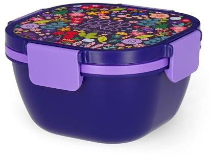 Legami - Contenitore Porta Pranzo, Lunch Box, Flowers, 1 Forchetta, 1 Vassoio a scomparti, 1 Porta Condimenti Removibile Inclusi, Capacità 1700 ml, 19 x 10.7 x 19 cm