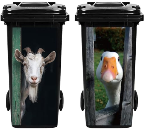Hobbspring 2 Stück Mülleimer-Aufkleber Ziege Gans Mülleimer-Dekale Mülltonnen-Aufkleber Schauendes Tier Lustige Wasserdicht PVC Mülleimer Dekorationsaufkleber für Outdoor Straßenrand 82x38cm
