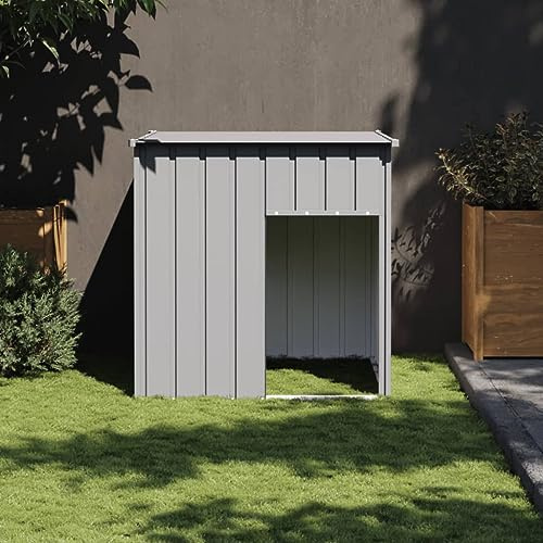 Mokuyary Hundehütte mit Dach, hellgrau, 110 x 103 x 109 cm, verzinkter Stahl, Zwinger für Hunde, leicht zu montieren, für Outdoor, Garten, Terrasse