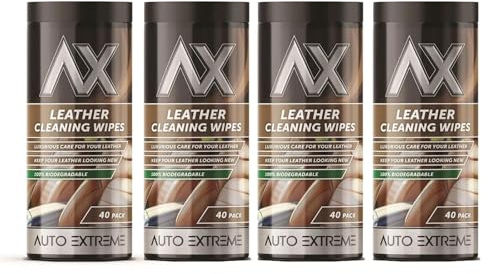 MSQUARE Leather Cleaning Wipes, Deep Cleaning, Gentle Conditioning Formula, Luxurious Care for Car Leather Interiors, Perfect for Seats, Armrests, Steering Wheel & Leather Surfaces (4Pcs)