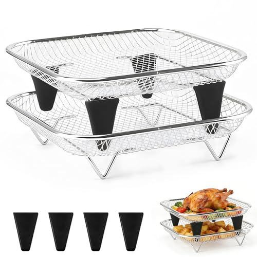 Airfryer Zubehoer, Heißluftfritteuse Zubehör Eckig,Stapelbare Airfryer Gitter für Heißluftfritteuse,Air Fryer Grillrost Edelstahl 304,Einsatz für Heissluftfritteuse,für Ninja/COSORI/Philips (18cm-A)