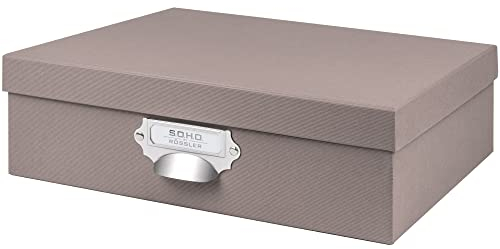 Rössler Papier 1343452490 - S.O.H.O. Aufbewahrungskartonage mit Griff und beschriftbarem Einsteckschild, Taupe, 337 x 105 x 255 mm, 1 Stück