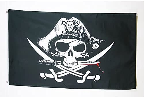 AZ FLAG - Flagge Pirat Mit Säbel - 180x120 cm - Piraten Totenkopf Große Fahne 100% Polyester mit Messing-Ösen - 180g