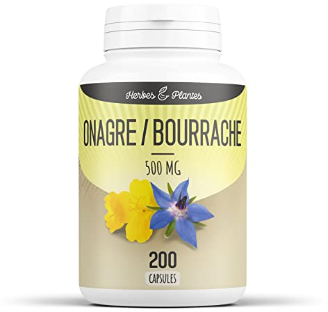 Herbes Et Plantes Onagre/Bourrache 200 Capsules 500 mg - L'emballage peut varier
