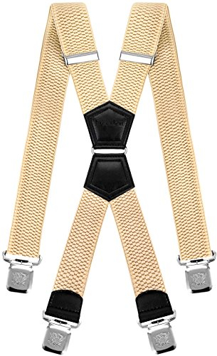 Decalen Hosenträger Herren Extra Stark Breit 4 cm mit sehr starken 4 metall Clips Lang Einheitsgröße für Männer und Damen Einstellbar und Elastisch X Style (Hellbeige)
