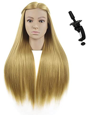 Übungskopf mit Kunsthaar, 71,1 cm, Profi-Übungskopf für Friseurpuppe, Kopf mit Tischklemme