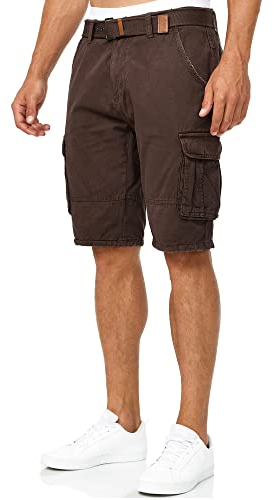 Indicode Herren Monroe Cargo Cargo-Shorts inkl. Gürtel | Bermuda Männer Sommerhose aus Baumwolle Dk Brown, M