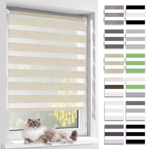 BelleMax Doppelrollo Klemmfix ohne Bohren & mit Bohren, Natur B90 x H150 cm (Stoffbreite 90cm), Duo Rollo, Fensterrollo lichtdurchlässig & Blickdicht, Klemmrollo Sichtschutz & Sonnenschutz