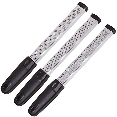 Burwells 3pc Flat Hand Grater for Grating Cheese Chocolate Fruit Zester - Fine to Coarse Stick Iron Graters