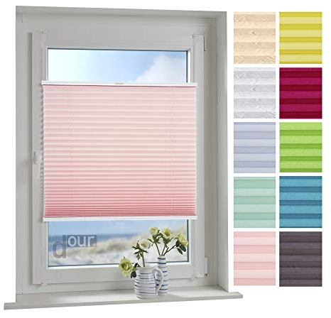 ourdeco® Plissee / 090 x 150 cm (Breite x Höhe) Altrosa/lichtdurchlässig, Blickdicht/verspannt/zum Klemmen und Montage ohne Bohren