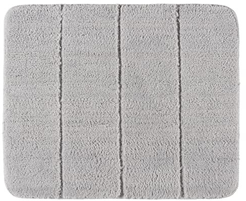 WENKO Badteppich Steps Light Grey, 55 x 65 cm - Badematte, rutschhemmend, außergewöhnlich weiche und dichte Qualität, Polyester, 55 x 65 cm, Hellgrau