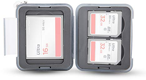 PROfezzion Water-Resistant Rugged Plastic Digital Media Storage Case for 2 x SD SDHC SDXC Cards, 1 x CompactFlash/CFast/CF Cards with Carabiner with Short Chain