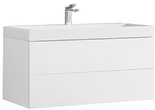 StoneArt Badmöbel Set mit Mineralguss Waschbecken und Unterschrank Waschtisch als Einzel- oder Doppelwaschbecken mit Unterschrank ohne Armaturen Brugge BU-1001 weiß 100cm