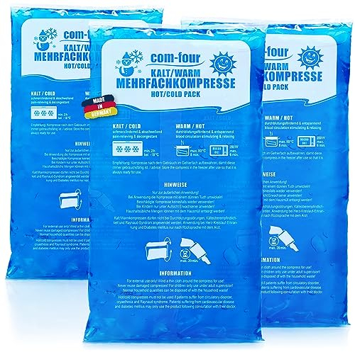 COM-FOUR® 3x Compresse - compresse de gel pour les applications froides et chaudes - coussinets de refroidissement - Made in Germany (03 pièces - très grandes)