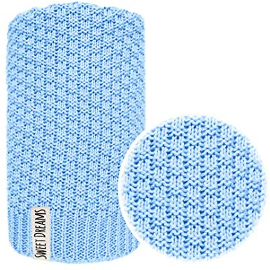 Mikos Baumwolle 100% Baby Strickdecke Kuschelige Decke ideal als Baby Decke, Erstlingsdecke, Wolldecke oder Baby Kuscheldecke 80x100 I 100x120 (1032) (Hellblau, 100 x 120)