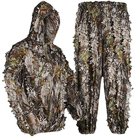 LOOGU 3D-Ghillie-Anzug mit Blättern, leicht, Camouflage-Anzug für Erwachsene, ideal für Airsoft, Jagd, Tierfotografie, Vogelbeobachtung, Halloween, Schießen, 3D Baum Camo Bionic Set…