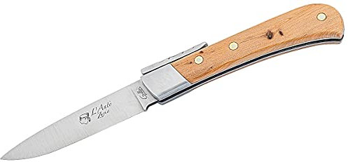 Pataud Fontenille Taschenmesser L'ANTO, Stahl Sandvik 14C28N, Griffschalen Wacholder, Rückenverriegelung, Etui