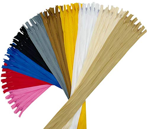 EQLEF Unsichtbarer Reißverschluss, verdeckte Reißverschlüsse aus Nylon zum Nähen von unsichtbaren Reißverschlüssen, bunt, für Kleidertaschen, 50 Stück (20,28,40,50,60 cm)
