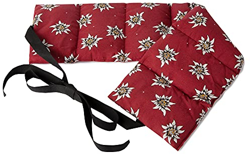 Coussin aux graines de lin à 7 compartiments avec sangles - 65x15 cm - Bouillotte sèche - utilisable à chaud au four et micro-ondes - Compresse froide - fleur d'edelweiss