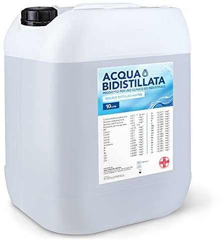 AIESI® Acqua Bidistillata pura per uso clinico ed industriale tanica da 10 litri, Distillata due volte, Demineralizzata, Made in Italy